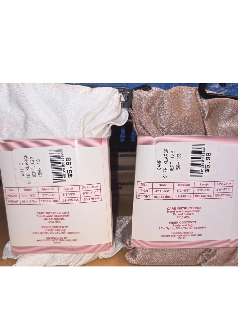 NEW VINTAGE b.i.GEAR Shimmer TIGHTS Nylon PANTYHOSE WHITE & CAMEL Sz.XL 155-175
